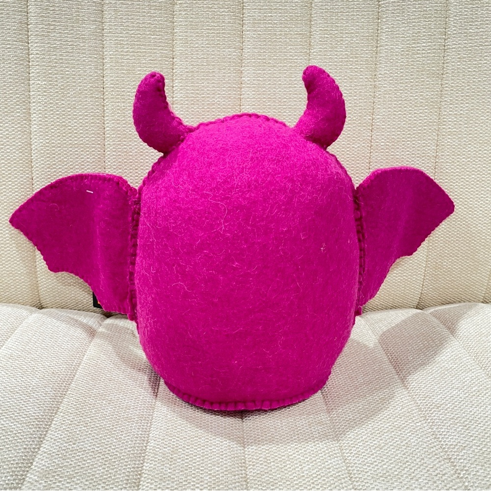 NEW Ghoulish Pink Felt Halloween Bat Monster Decor with Bow Tie Magenta - Picture 2 of 4